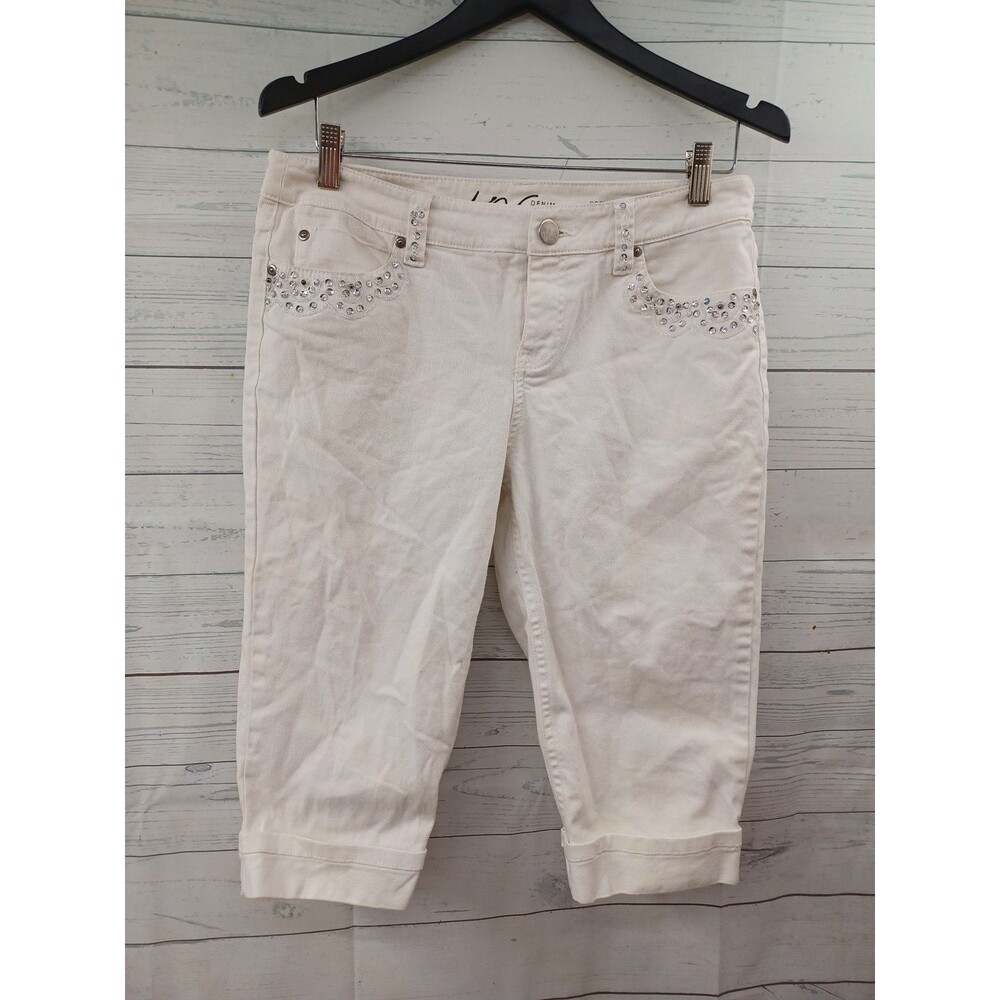 Inc Capri Jeans Womens White Beaded Petite 10 10P